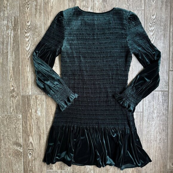 Gianni Bini Tally‎ Dress Womens XL Dark Green Velvet Smocked Ruffle Hem Sheath - Picture 8 of 8